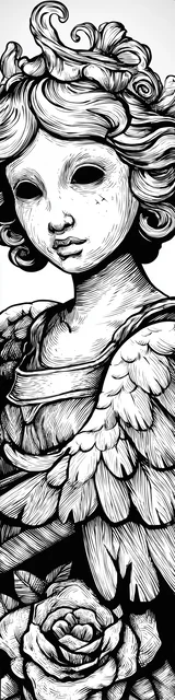 Free angel bookmark to color featuring angel soldier with short hair
